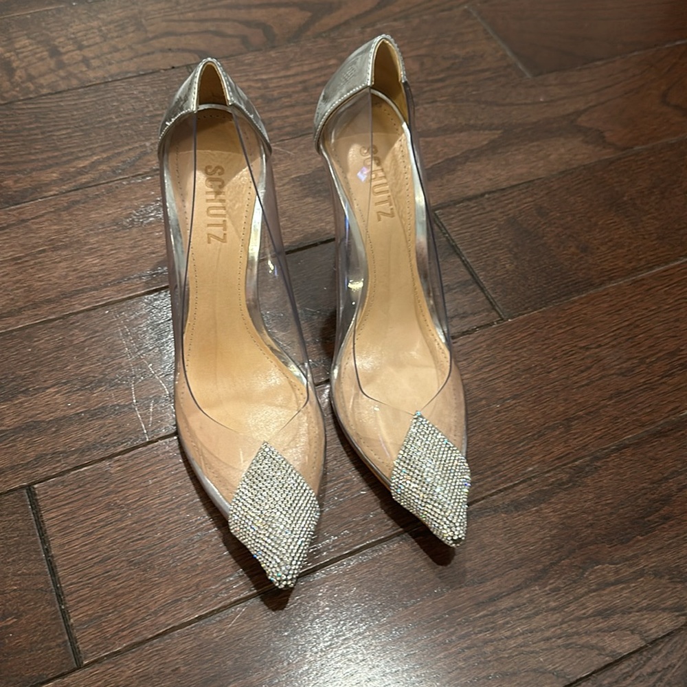 Silver and pvc studded heels by Schutz in size 9.